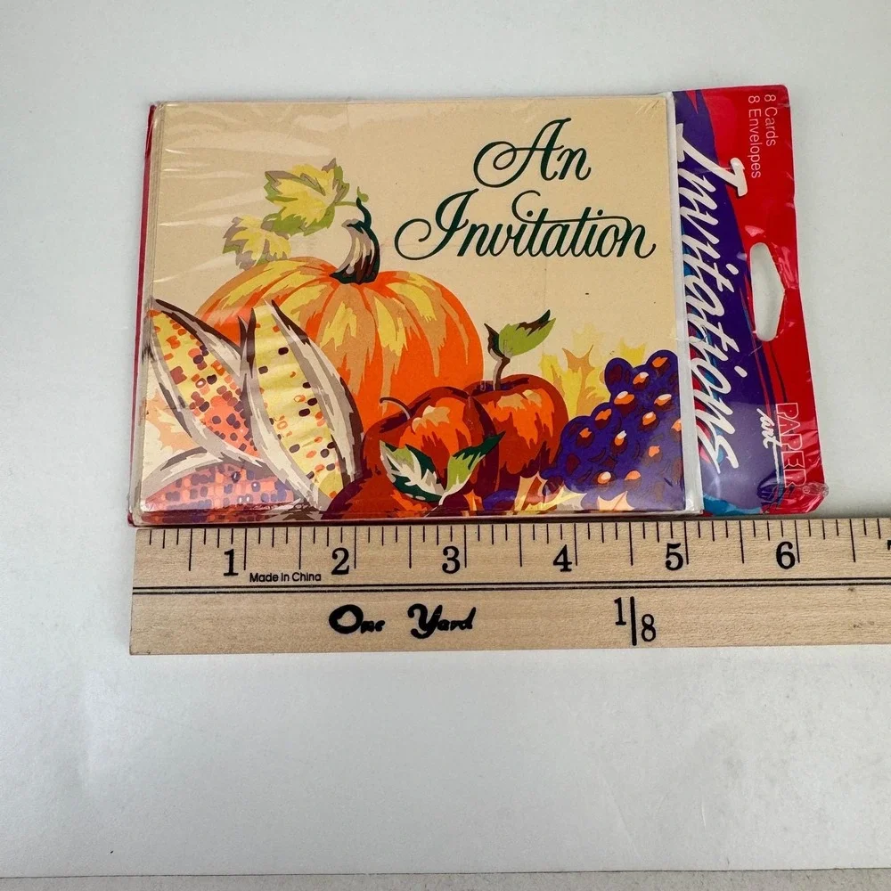 Vtg Package of 8 An Invitation‎ Greeting Card Fall Autumn Party Invite Sealed
